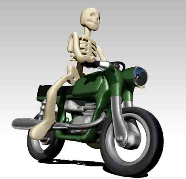 A quick 3D ZBrush sketch of a skeleton on a motorbike